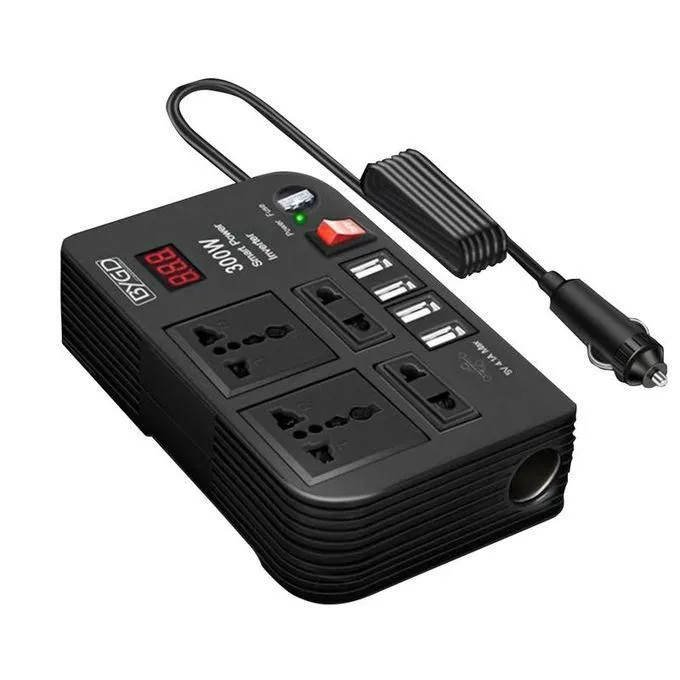 BYGD E8982 300W Car Power Inverter – 12V DC to 220V AC  4 USB Ports  4 AC Sockets