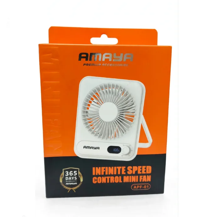 AMAYA APF-01 Infinite Speed Control Mini Fan - 1200mAh Battery 2.8W Digital Battery Display 360 Degree Adjustable Rechargeable Portable Table Fan